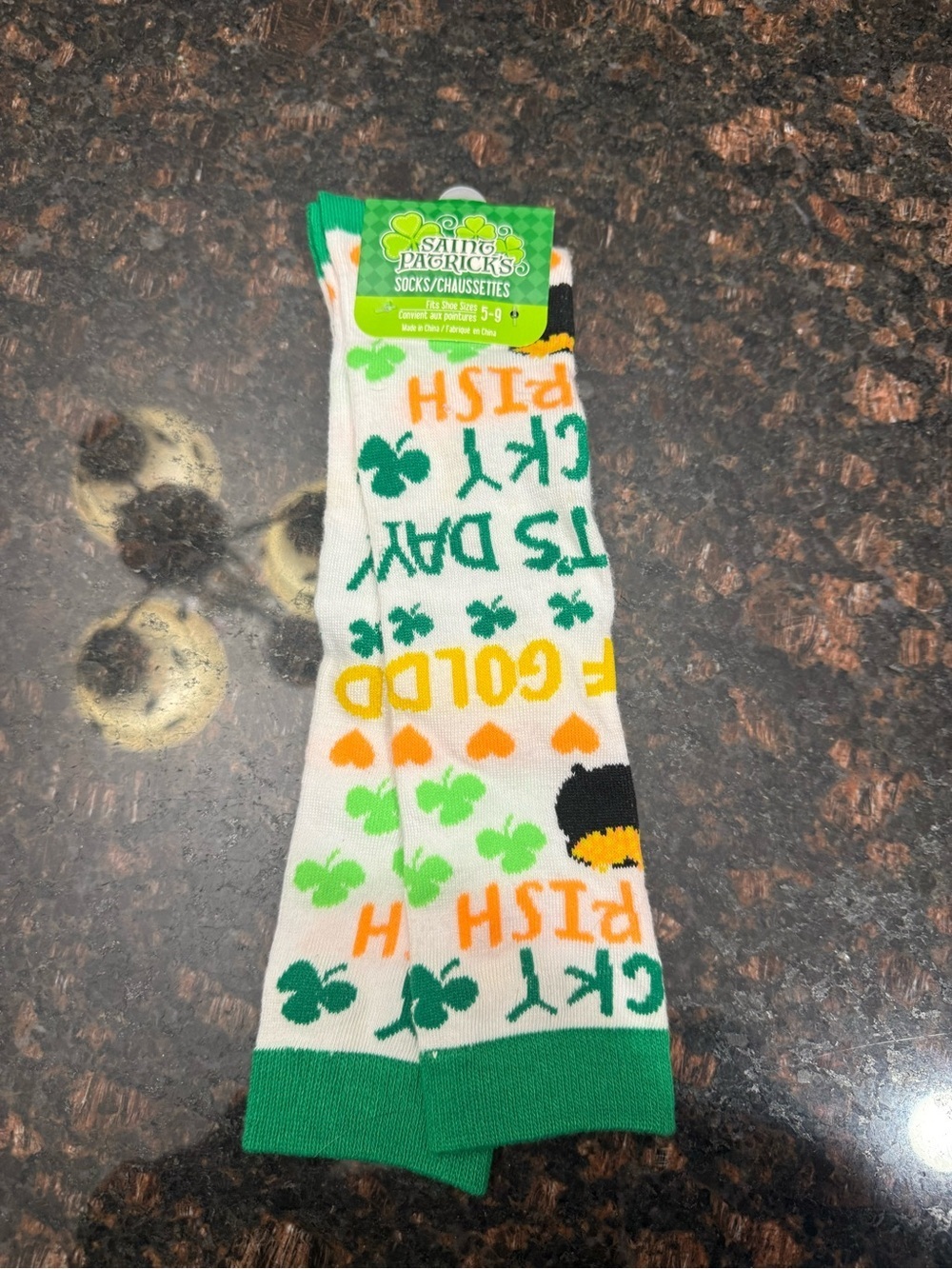 Saint Patrick's Day Shamrock Crew Socks - White, Green, Orange